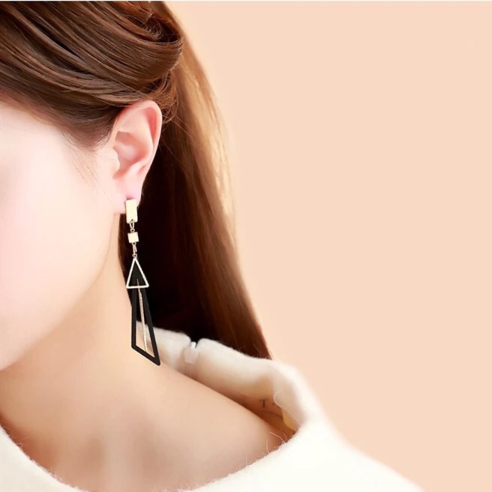 Long Statement Triangular Tassel Dangle Earrings - Picture 4 of 11